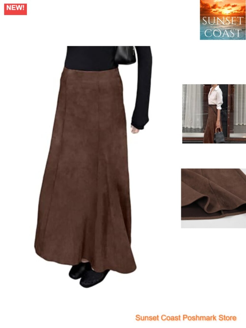 Faux Suede High Waist A-Line Maxi Skirt